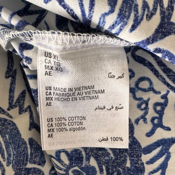 Charter Club X-Large Top Floral Long Sleeve Button-Up Ruffled Collar Blue White - Picture 8 of 9